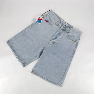 Cross-border Factory Direct Sales American Retro Casual Printed Denim Shorts High Street Trendy Brand Loose Straight Five-point Pants