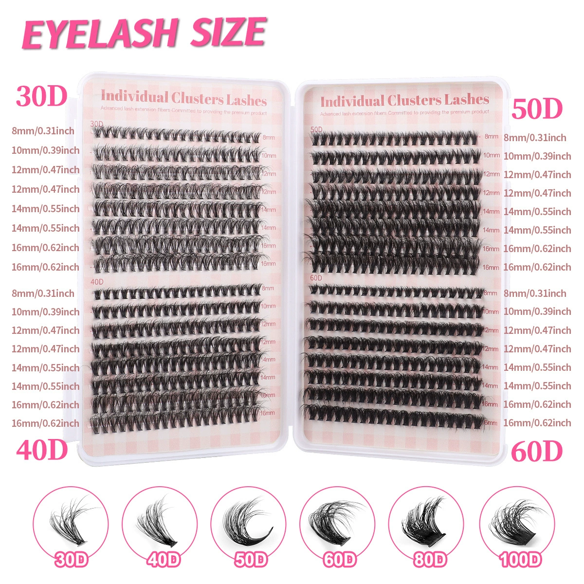 Mixed Cluster Eyelash Kit, Multi-Size False Lashes with Tweezers & Glue Options