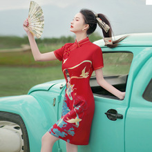 红色国潮旗袍新款宽松遮肚显瘦改良日常小个子连衣裙新中式夏
