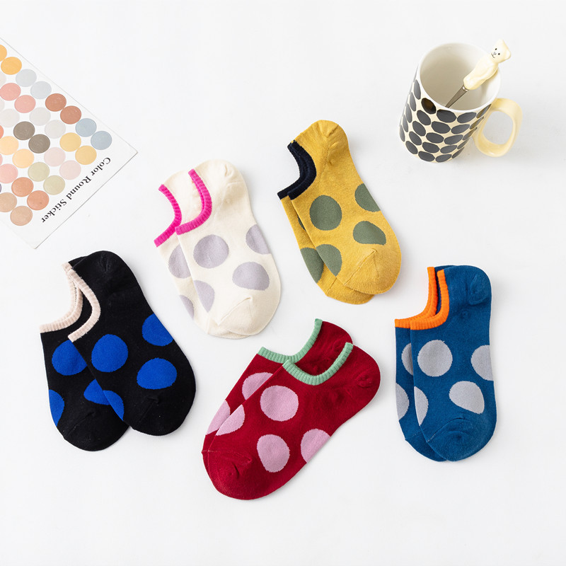 New ladies boat Socks big polka dot socks mouth color matching shallow socks invisible tide socks