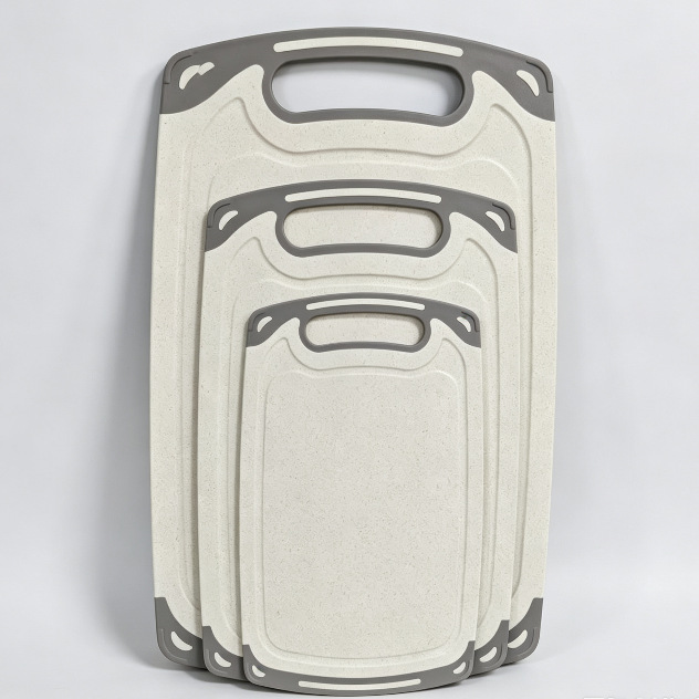 Set de tres piezas de tablero de corte de plástico de paja de trigo de doble cara y tablero de corte de tablero de mesa para cocina