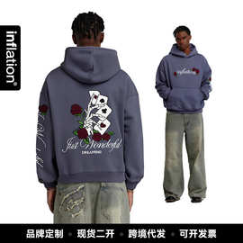 捷展男装|美式扑克玫瑰刺绣连帽卫衣2026春夏新品街头潮牌上衣男