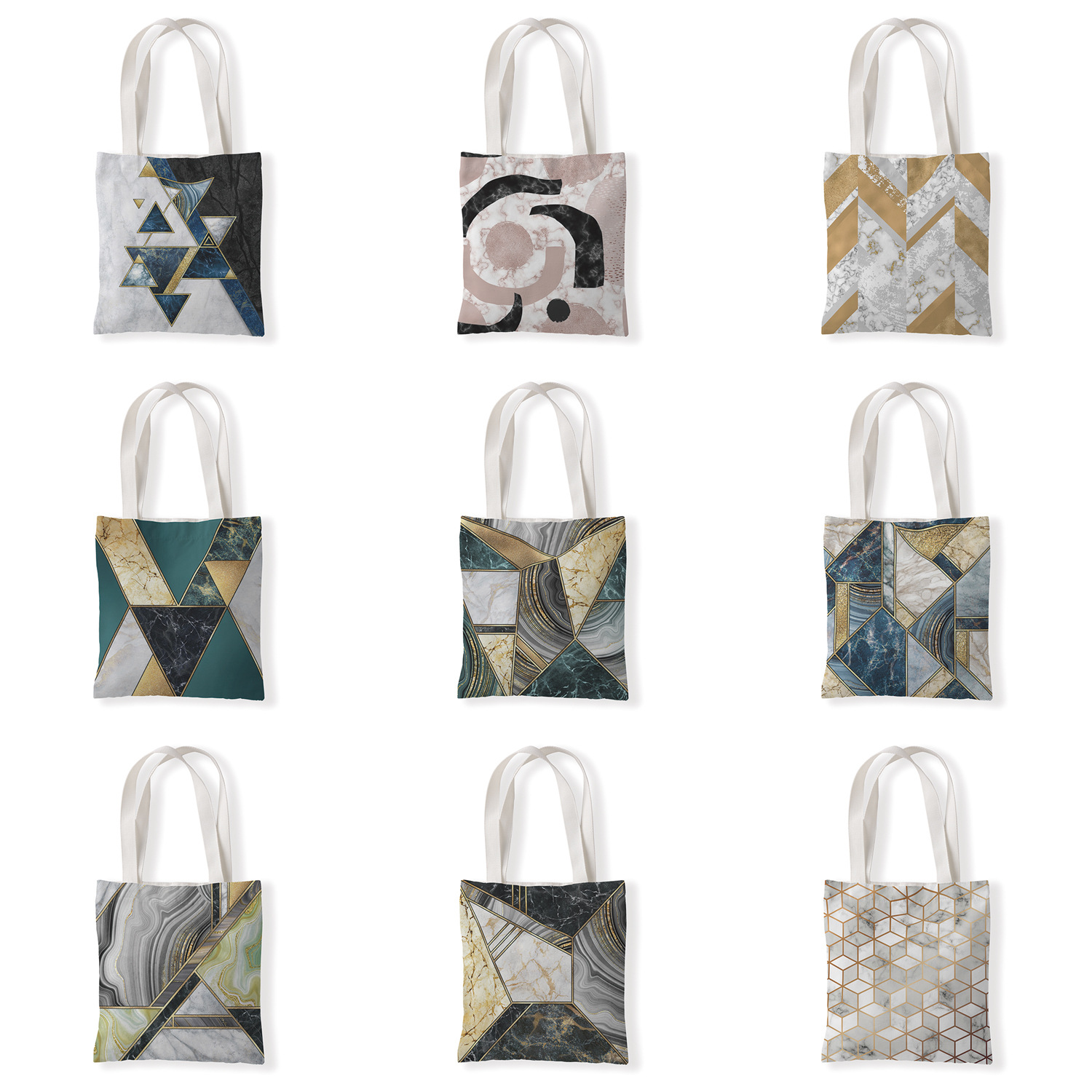 大理石纹拼接帆布袋休闲斜挎单肩袋手拎定制零钱袋小清新装饰袋