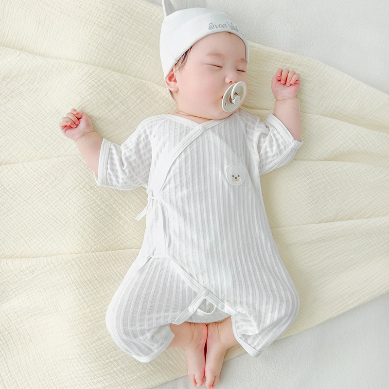 Bebé verano mono recién nacido algodón fino manga corta monje verano hombres y mujeres niños pequeños mampara ropa de bebé