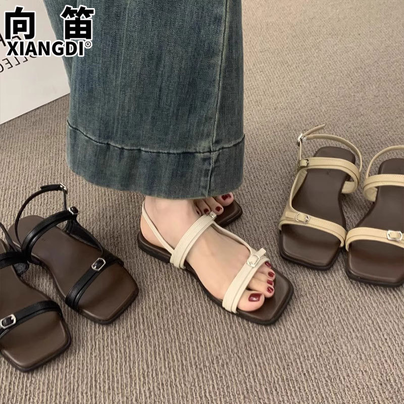 超软底真皮凉鞋女款2025新款夏季配裙子露趾平底凉鞋沙滩罗马女鞋|undefined