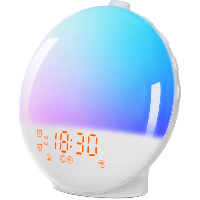 Despertador luz amanecer alarma reloj tiempo atmósfera luz colorido RGB noche luz blanco seco sonido FM radio dormir niños luz