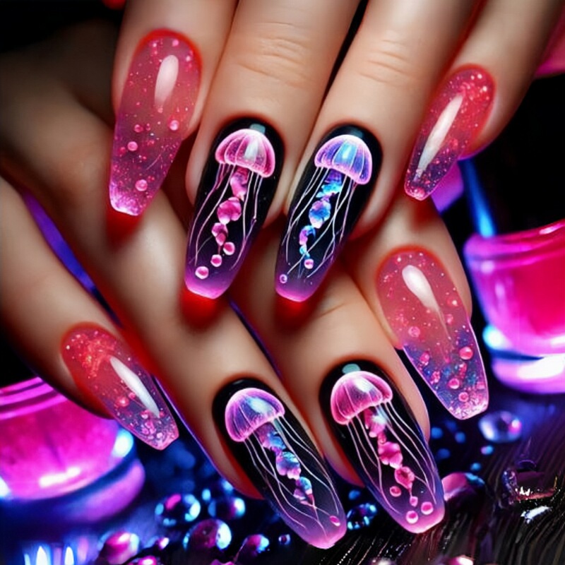 Press Style False Nail Patch Long Ballet Armor Jellyfish Pattern Nail Patch Spring Summer Simple Press Style False Nail Patch Long Ballet Armor Jellyfish Pattern Nail Patch Spring Summer Simple