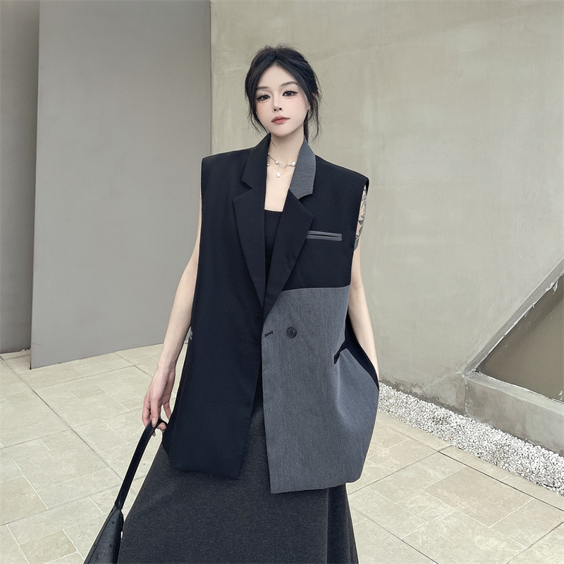 In-Stock Real Shot Design Patchwork Blazer Vest for Women, New High-End Style with a Sense of Elegance, Lapel Outerwear Vest