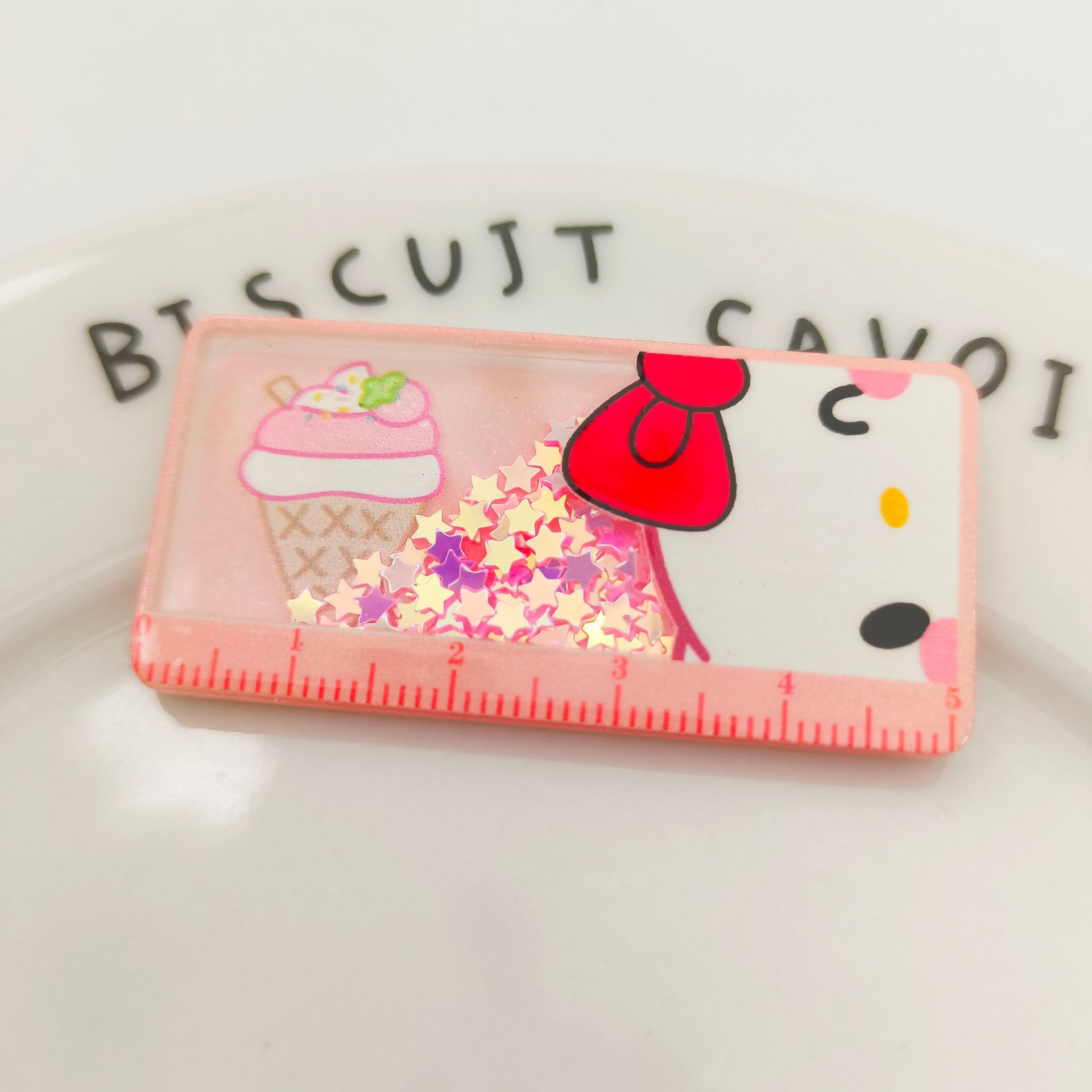 Acrílico lindo Sanrio dibujos animados dulce decorativo teléfono caso llavero accesorios regla parche
