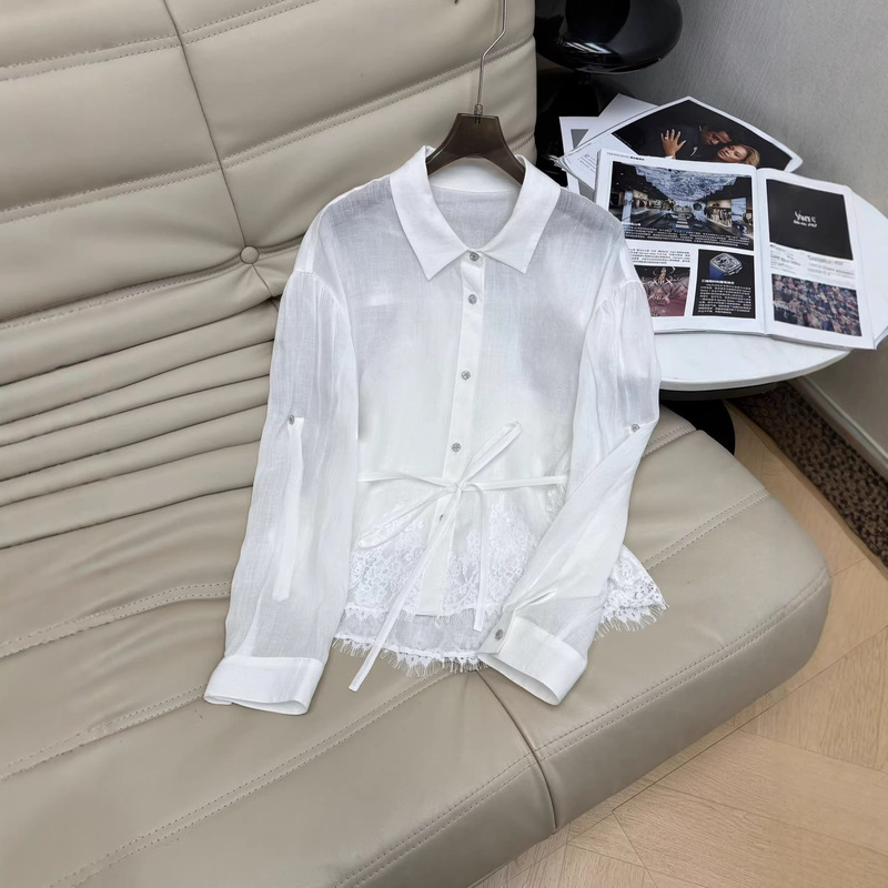 2026 Spring/Summer New Style Exquisite and Elegant Fashionable Flowing Minimalist Fresh Lace Patchwork Versatile Shirt