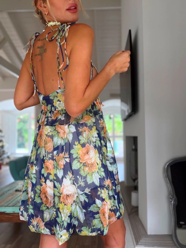 Bohemian Floral Print Spaghetti Strap Maxi Dress With Ruffle Hem, Relaxed Fit For Vacation & Daily Wear_ecoleips.com