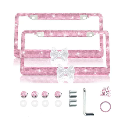 Diamond-Encrusted License Plate Frame, Straight-Line Bow License plate holder/license plate holder - white-butterfly-powder-frame-1-piece