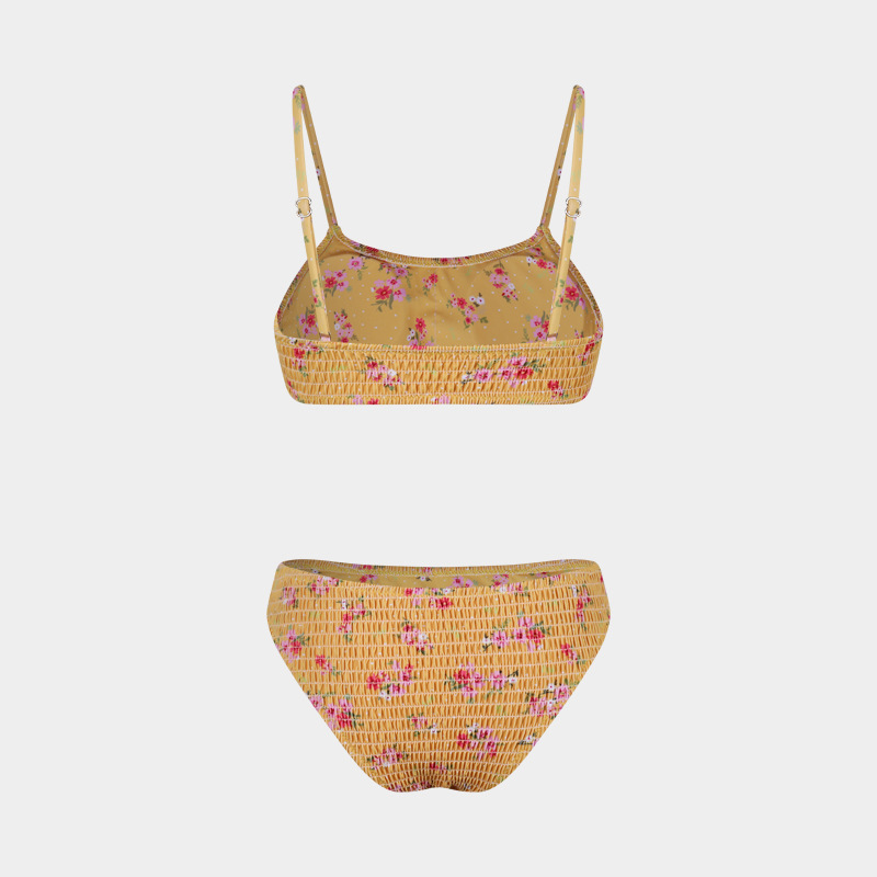 Women's Split Bikini Three-piece Swimsuit Floral Beach Wrap Set_voghion.com