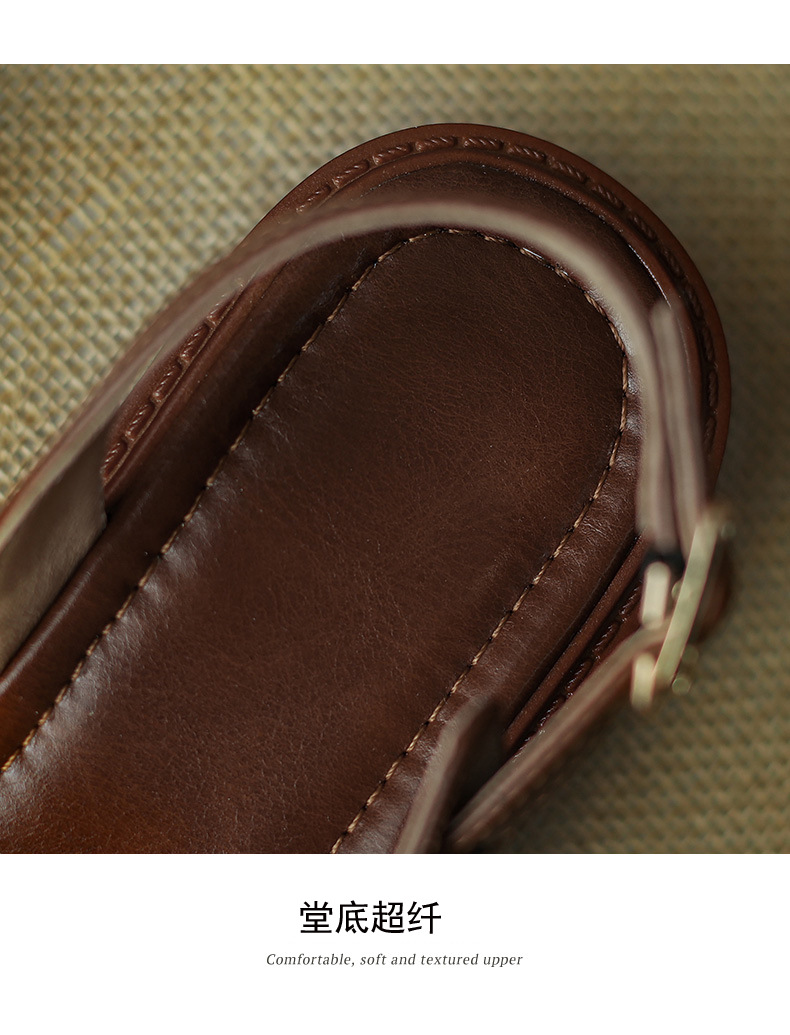Sandal nữ xỏ ngón cổ điển đế bệt hở mũi — Màu nâu chi tiết 9