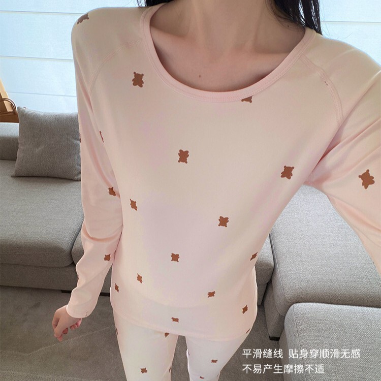 3572 Brushed Print Thin Fleece Women's Thermal Set Polka Dot Bear Cartoon Cute Girl's New Thermal Underwear 3572 Brushed Print Thin Fleece Women's Thermal Set Polka Dot Bear Cartoon Cute Girl's New Thermal Underwear