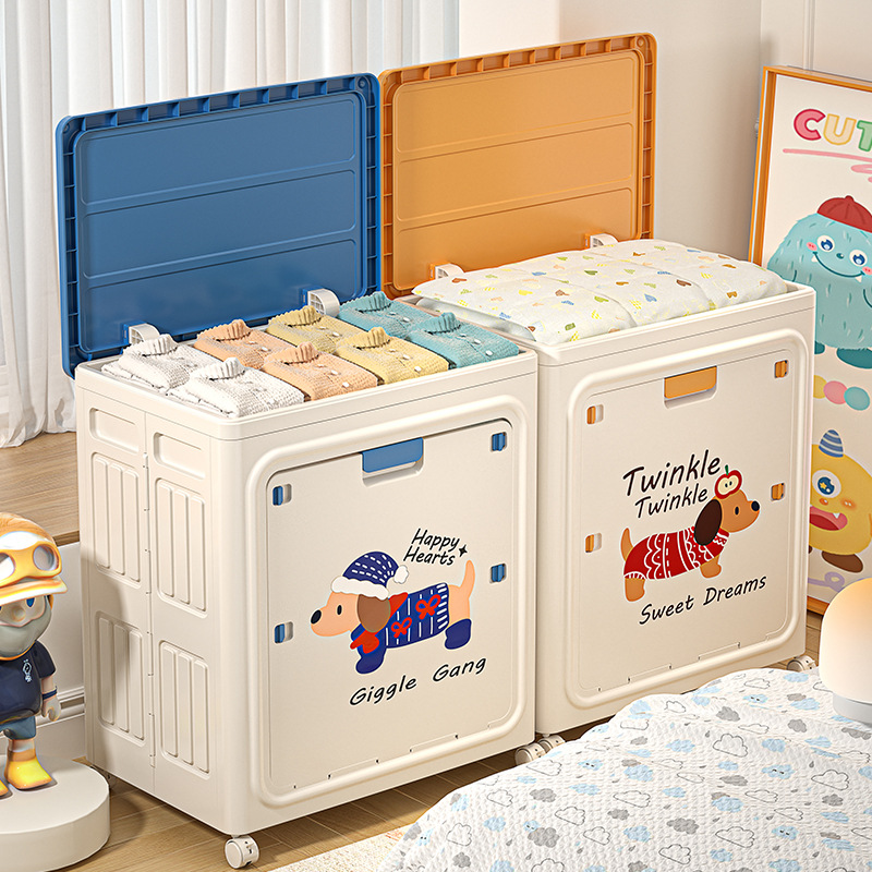 Clothes Storage Box Household Extra Large Capacity Folding Flip-Top Storage Box with Pulleys Seasonal Clothing Quilt Storage Cabinet