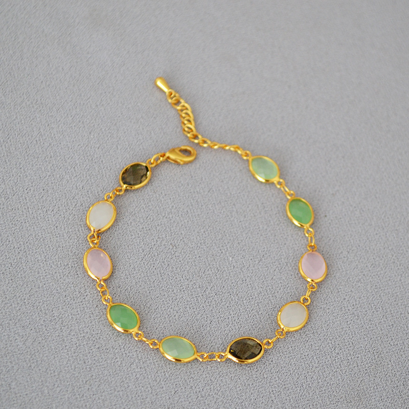 Estilo coreano de moda dulce latón chapado en oro tallado cristal jade textura nicho personalidad temperamento pulsera