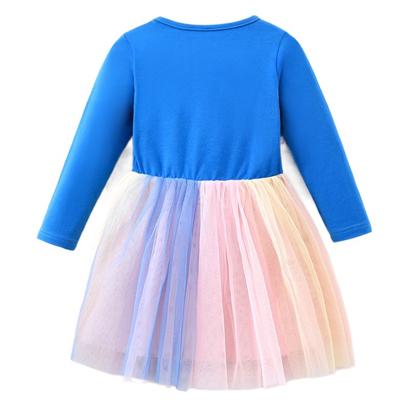 Ropa para niños europeos y americanos cuello redondo manga larga vestido de malla nueva chica en forma de corazón brillante lentejuelas chica media falda infantil falda de otoño