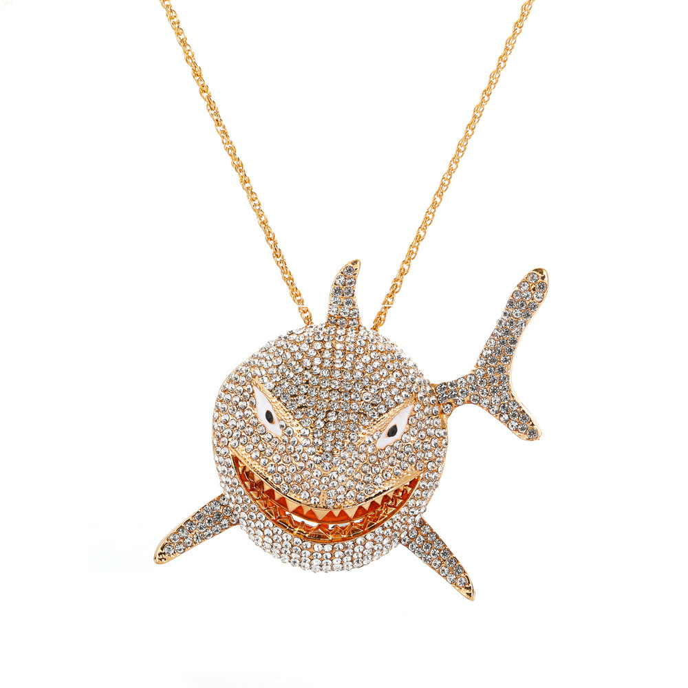 Ind style hip-hop diamond pendant necklace, punk exaggerated large shark collarbone chain, couple accessory_voghion.com