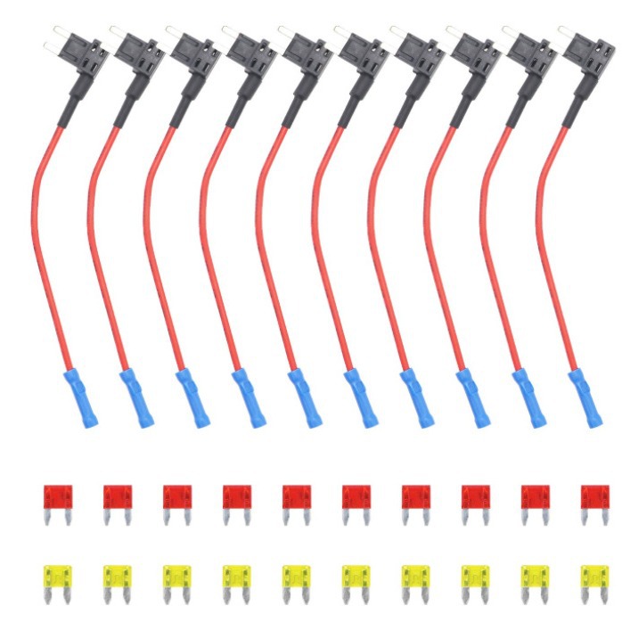 10件12V汽车附加电路保险丝适配器迷你标准小号窄脚+10A20A保险丝