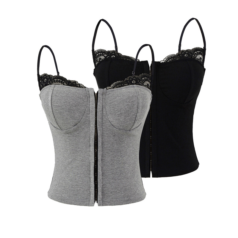 Breasted Lace Spliced ​​Camisole Top for Hot Girls, Slim Vest, Slimming Chest Pad Design, Waist-Cinching Top, Beautiful Summer Top