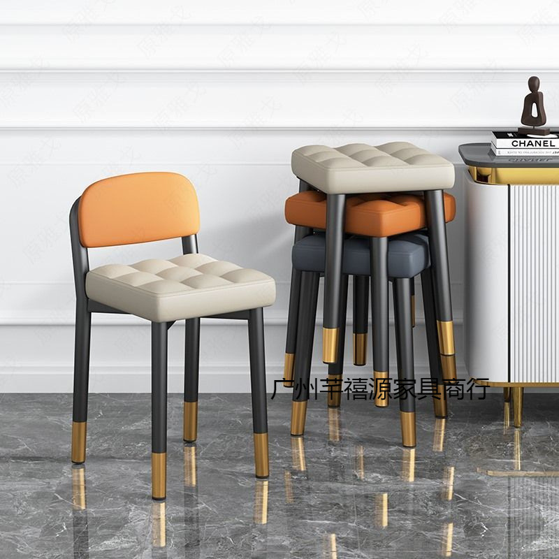 Simple Backrest Stool, Home Dining Chair, Stackable Chair, Makeup Light Luxury High-End Iron Art Leisure Soft Dining Table and Chairs