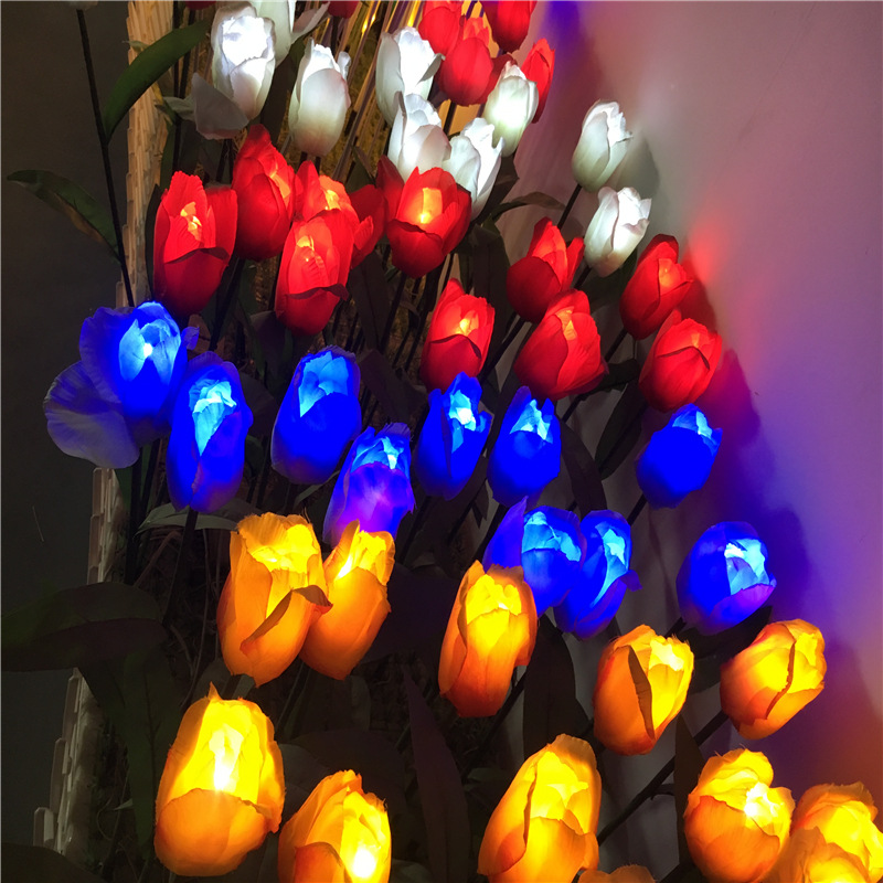 LED 바닥 꽃꽂이 튤립 잔디 램프 시뮬레이션 발광 식물 장미 바닥 램프 야외 조명 조경 램프