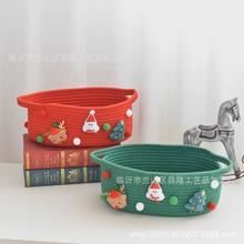 跨境圣诞节礼物篮棉绳收纳筐礼品手提糖果篮圣诞收纳筐礼物筐收纳