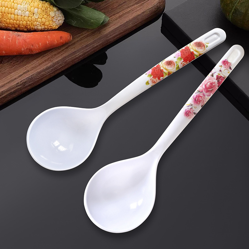 Melamine Soup Spoon for Home Use, High Temperature Resistant Long-Handled Soup Ladle, Thickened Large Soup Spoon, Imitation Ceramic Large White Spoon, Soup Ladle