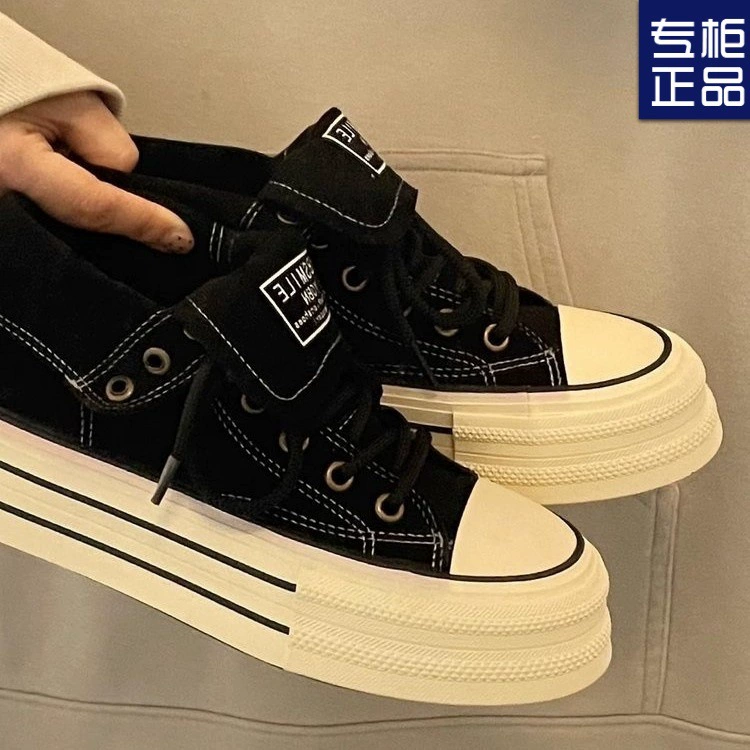 Женские кеды в ретро стиле, весна-лето 2025, высокие, из холщовой ткани, на толстой подошве, в гонконгском стиле, повседневные, в стиле ins.