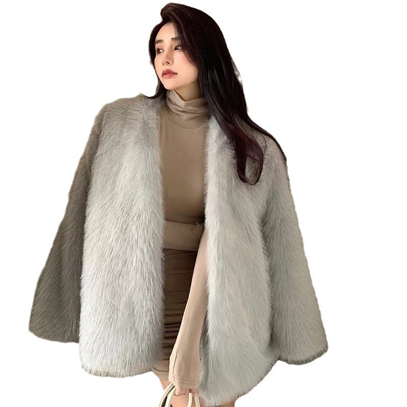 Damenbekleidung Fuchs Damen mittellanger und langer modischer Pelzmantel mit V-Ausschnitt_voghion.com