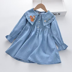 2025 女の子の秋の新しい刺繍入りデニムドレス刺繍入りコットンスカート韓国風子供スカート