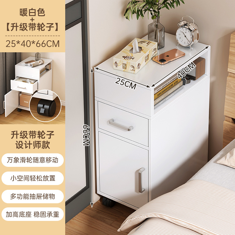 Personalizada super estrecha meseta de cabecera simple moderna casera estante de almacenamiento de hendidura móvil mini gabinete de almacenamiento