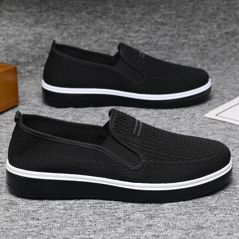 Summer Men's Shoes, Men's Solid Color Breathable Sneakers, Soft-Soled Lightweight Slip-On Walking Shoes, Low-Top Knitted Casual Shoes