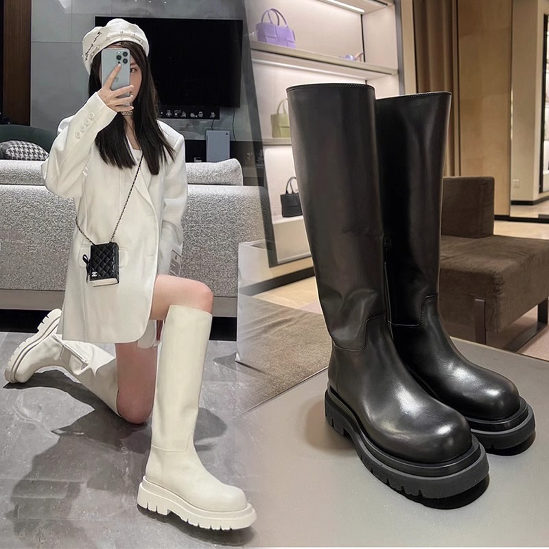 High boots English style flat platform