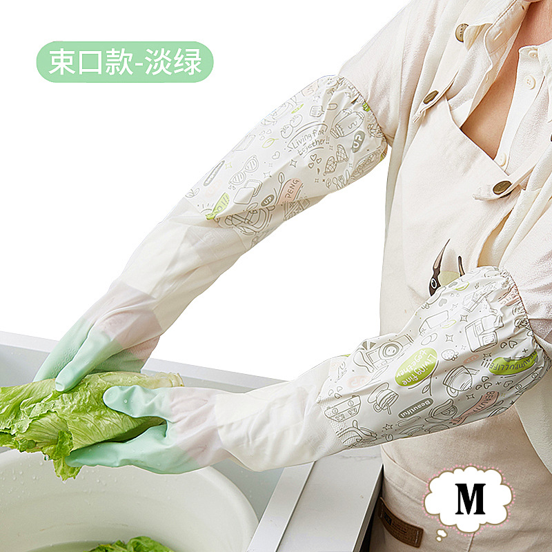 Guantes de lavado de platos para mujeres de terciopelo otoño y invierno limpieza doméstica cocina de goma resistente al agua para lavar ropa cepillo de platos tipo manga