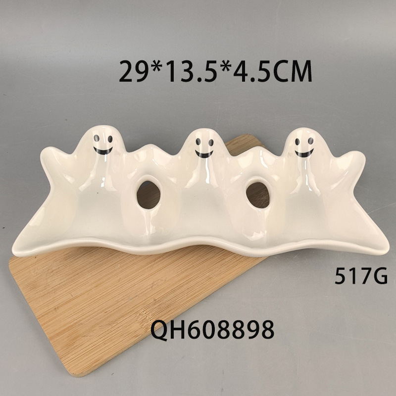 Cerámica de Halloween fantasma de tres placas temáticas de Halloween fantasma blanco de dulces de placas de Halloween placas de forma diferente