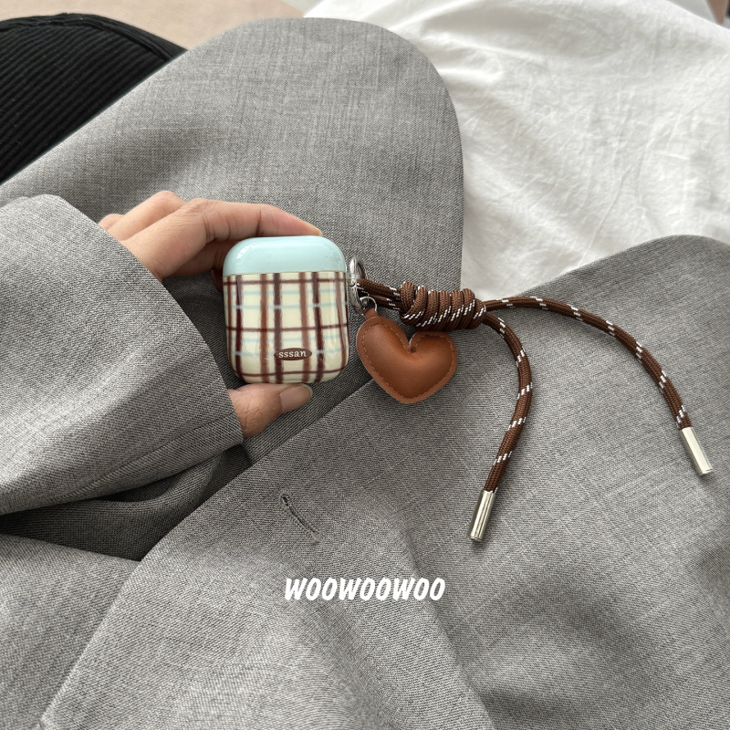 小衆清新レトロ格紋適用AirPods3/4世代アップルヘッドフォンソフトケース保護カバーPro2女性ストラップ|undefined