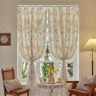 Lace Curtain Double-Layer French Rococo Pastoral Style Bedroom Ins-Style Bay Window Sheer Curtain, No Drilling Required