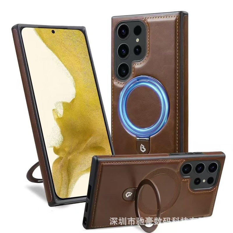 适用S25Ultra高档皮革磁吸支架手机壳S24商务皮套S23全包防摔套22|undefined