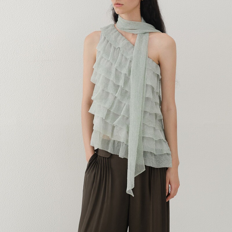 Someone Sometime Green Field Fairy Tale Layered Ruffle Asymmetrical Cake Layer Ribbon Shirt 8935 Someone Sometime Green Field Fairy Tale Layered Ruffle Asymmetrical Cake Layer Ribbon Shirt 8935