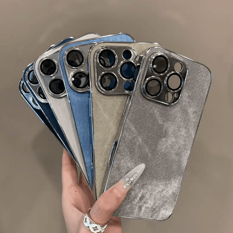 Electroplated Denim Pattern with Built-In Goggles Suitable for iPhone 16 Phone Case 13 Apple 17 Promax Personalized 14 New Model