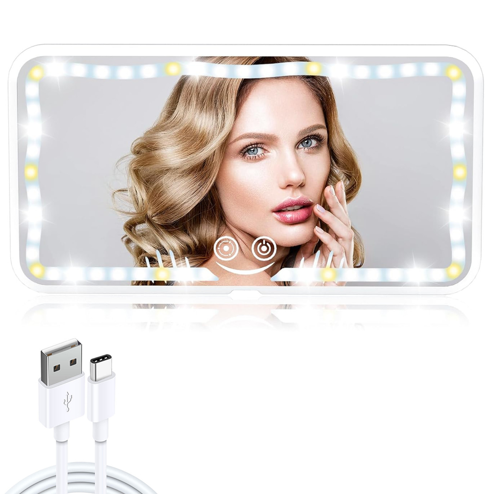 Cross-Border Car Sun Visor Makeup Mirror Led Car Makeup Mirror, New Appearance Design with Three Color Temperatures and Adjustable Lighting