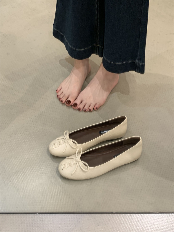 2025秋季蝴蝶结百搭晚晚通勤软底瓢鞋平底法式圆头浅口单鞋女鞋子|undefined