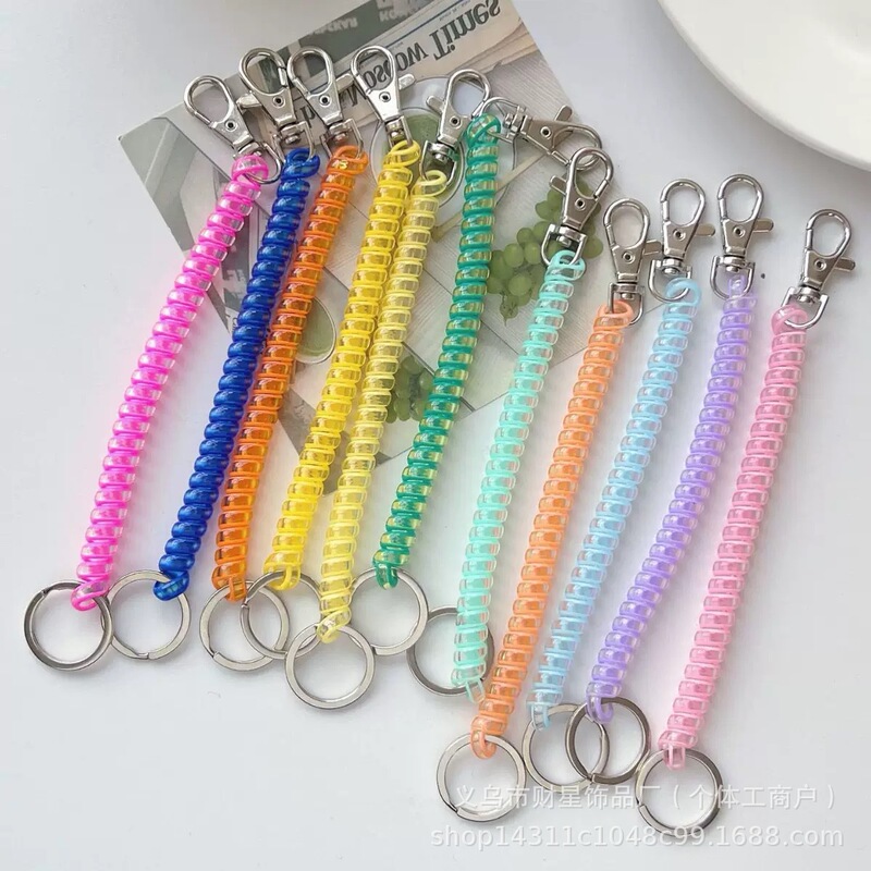 Plastic Spring Rope Key Chain, Colorful Phone Cord Spring Rope Key Chain, Lost Rope Phone Cord Key Chain Wholesale