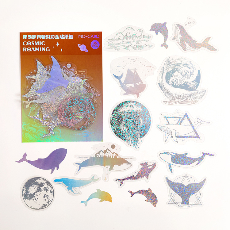 Mo mo PET caliente color oro láser etiqueta bolsa de papel flash serie sueño creativo diario etiqueta decoración 45 unidades