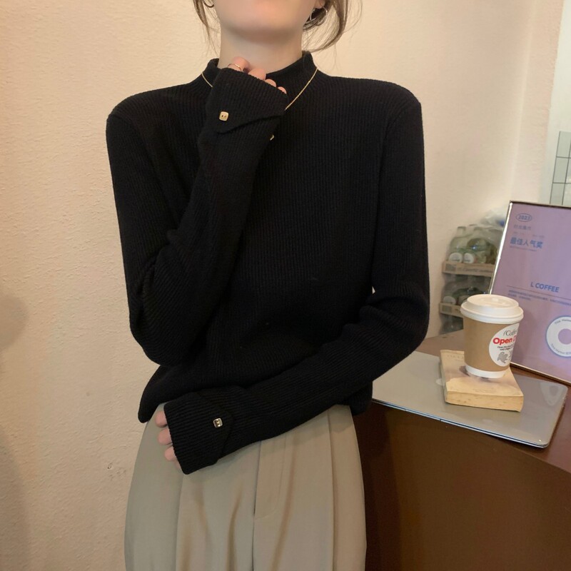 Autumn and Winter 2025 New Style Chic Half Turtleneck Sweater High-End Inner Long-Sleeved Slim Knitted Bottoming Shirt Women's Top