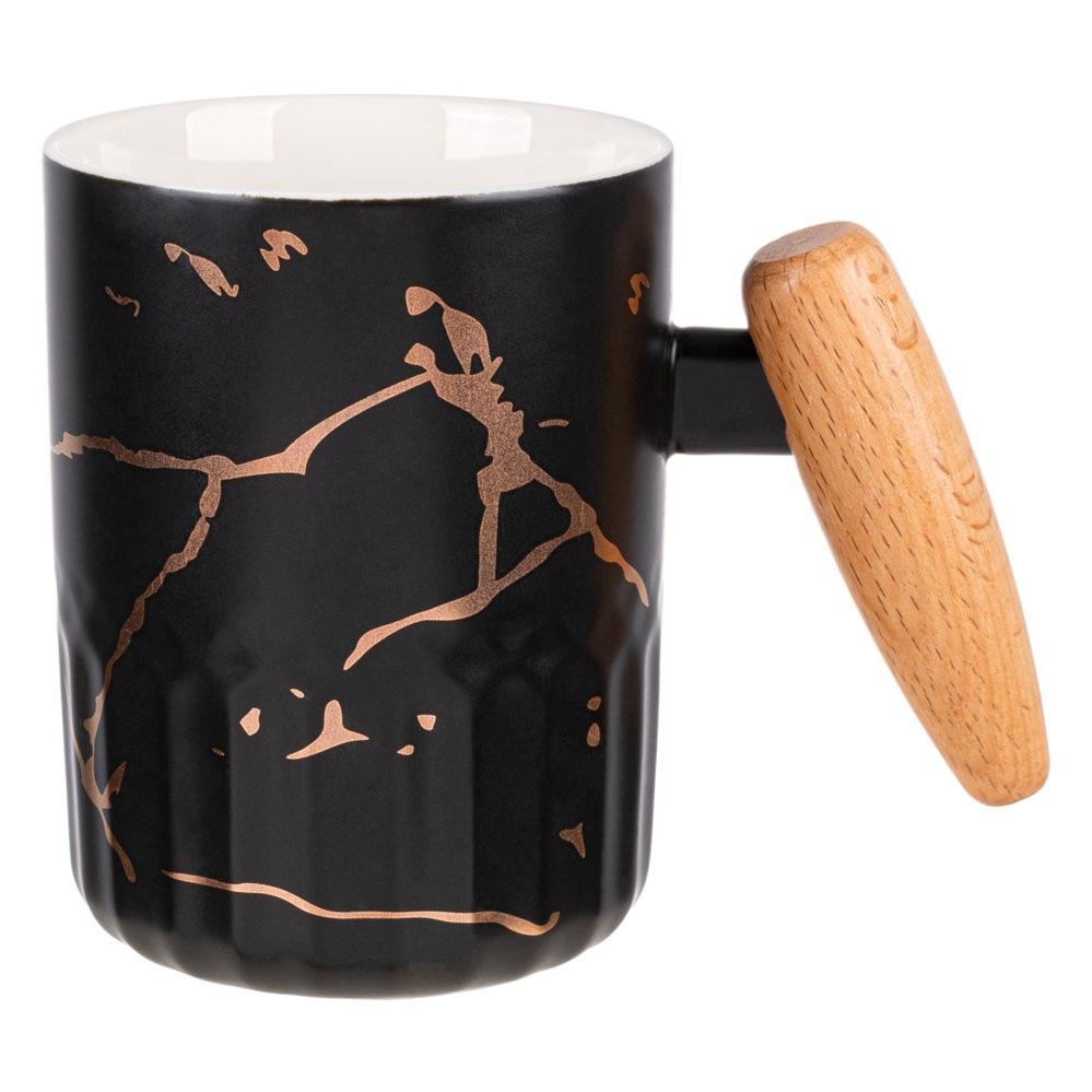 Mango de madera Taza de cerámica creativa simple taza de café de gran capacidad taza de agua de oficina con tapa cuchara regalo de DIY