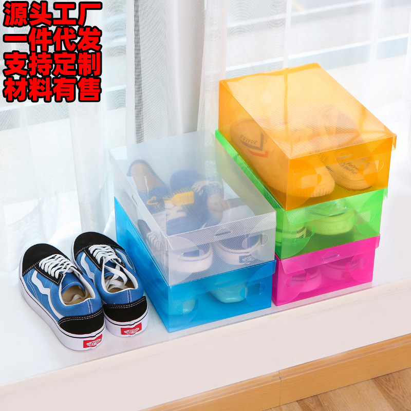 Simple transparent twill PP plastic shoe storage box folding…