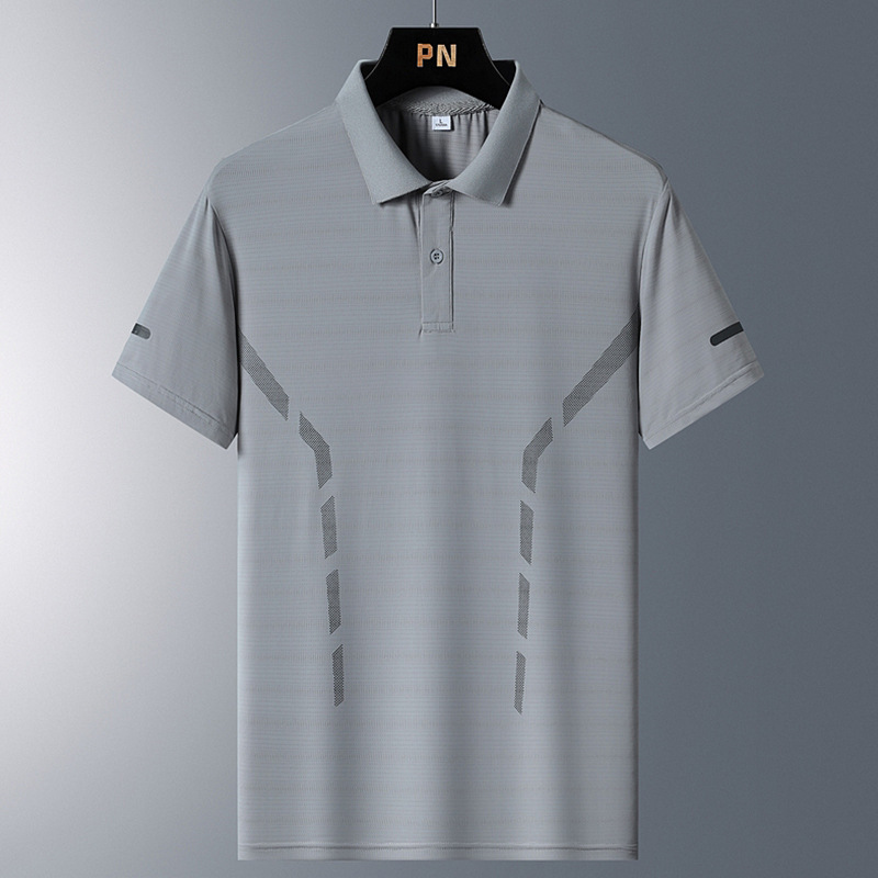 Camisa de polo de seda de hielo de verano de los hombres camiseta de los hombres de seda de hielo moda de negocios papá de los hombres usan solapa impresa manga corta al por mayor